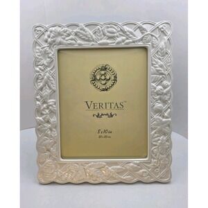 VTG Ivory Ceramic Floral Picture Frame 8x10 Embossed White Shabby Chic 13x11.5